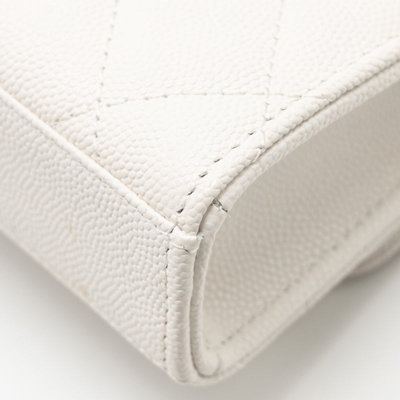 Chanel Top Handle Mini flap clutch with chain caviar white LGHW (microchip)