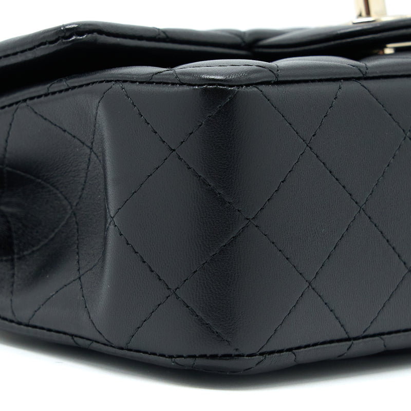 Chanel Top Handle Mini Rectangular Flap Bag Lambskin Black LGHW (Microchip)