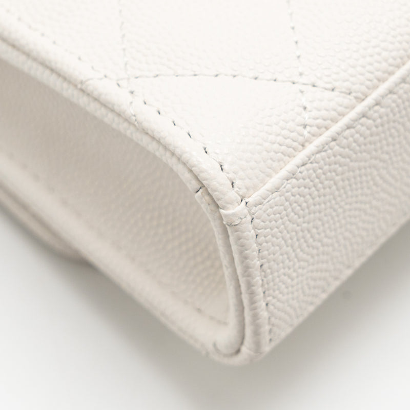 Chanel Top Handle Mini flap clutch with chain caviar white LGHW (microchip)