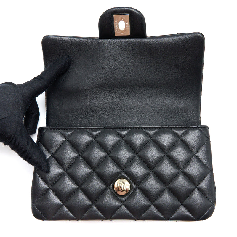 Chanel Top Handle Mini Rectangular Flap Bag Lambskin Black LGHW (Microchip)