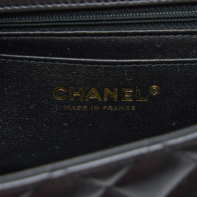Chanel Top Handle Mini Rectangular Flap Bag Lambskin Black LGHW (Microchip)