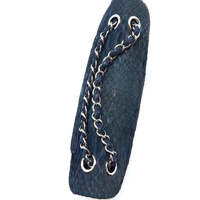 Chanel Medium Classic Double Flap Bag Python Dark Blue SHW