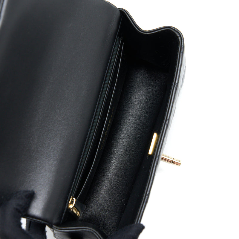 Chanel Top Handle Mini Rectangular Flap Bag Lambskin Black LGHW (Microchip)