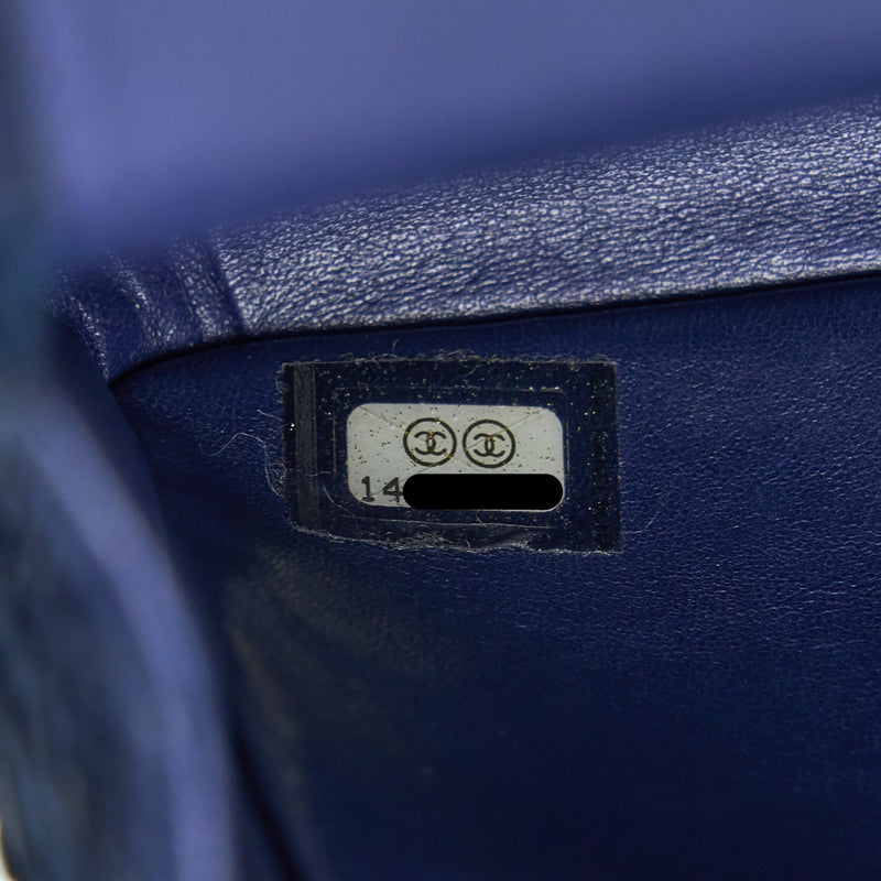 Chanel Medium Classic Double Flap Bag Python Dark Blue SHW