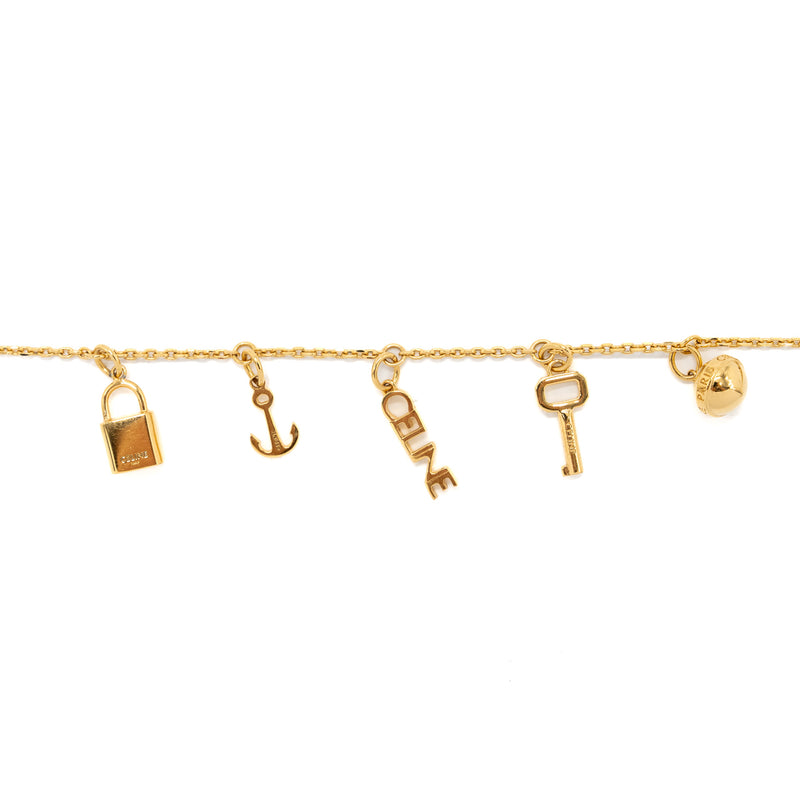Celine Padlock Charm/Key Bracelet Gold Tone