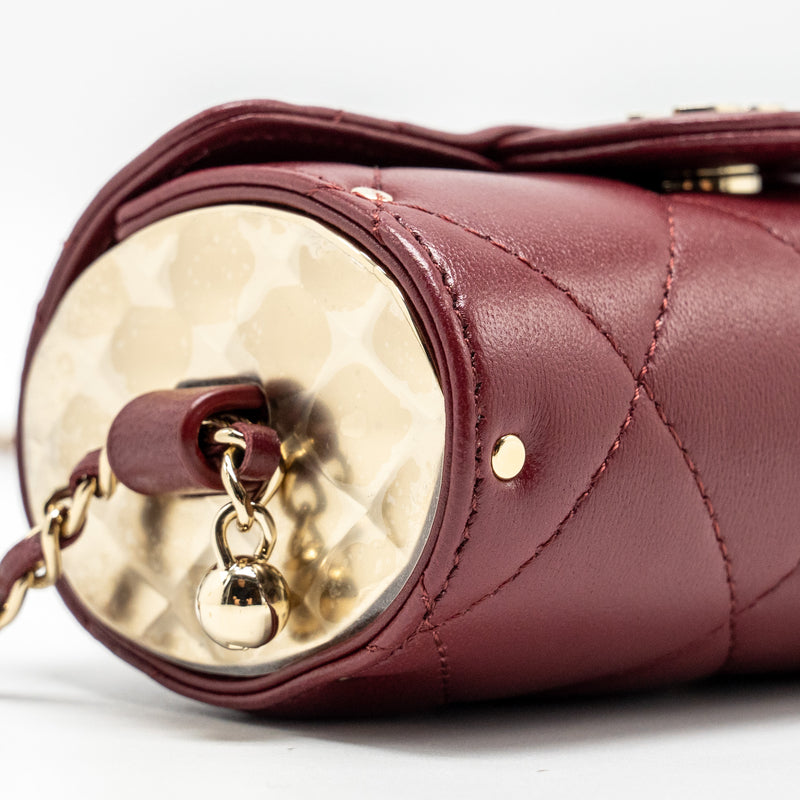 Chanel Quilted Box of Secrets Lipstick Case / Card Holder with Chain Lambskin Burgundy GHW