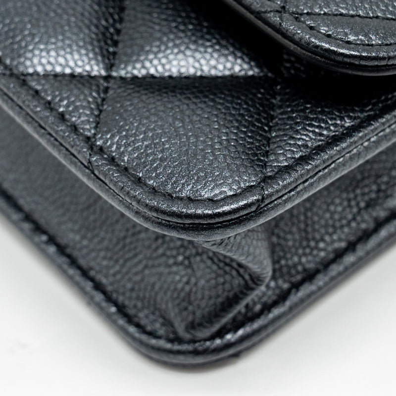 Chanel 23B mini flap wallet with adjustable chain caviar iridescent black GHW (Microchip)