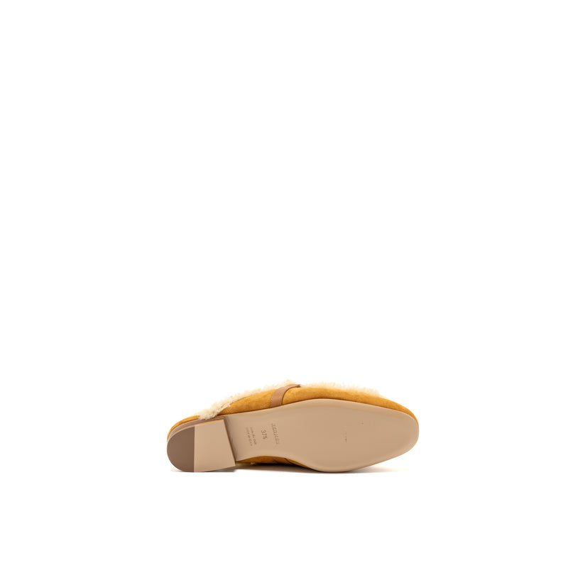 Hermes Size 37.5 Oz Mule Suede Goatskin Shearling Naturel SHW
