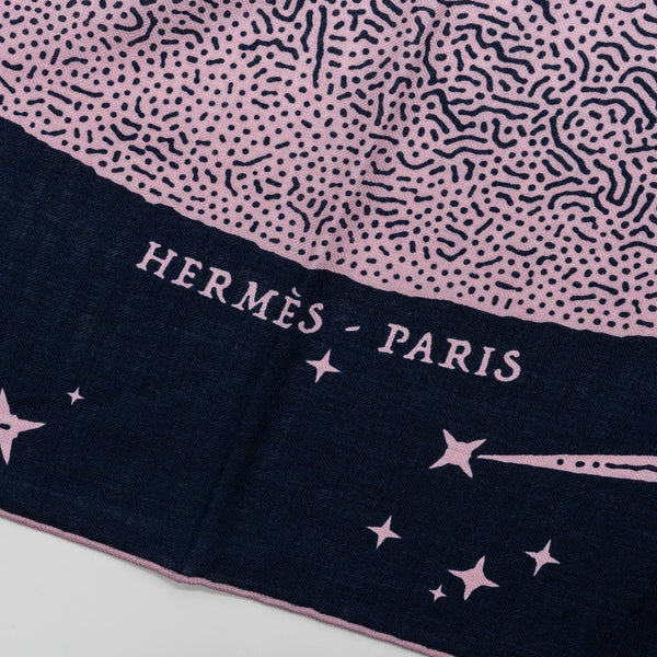 Hermes 140cm Claire De Kune Scarf cashmere / silk marine / Vieux Rose