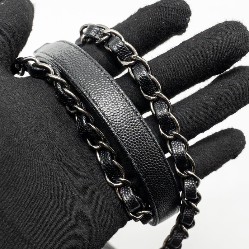Chanel Medium Coco Handle Caviar/Lizard Handle Black/Burgundy Ruthenium Hardware