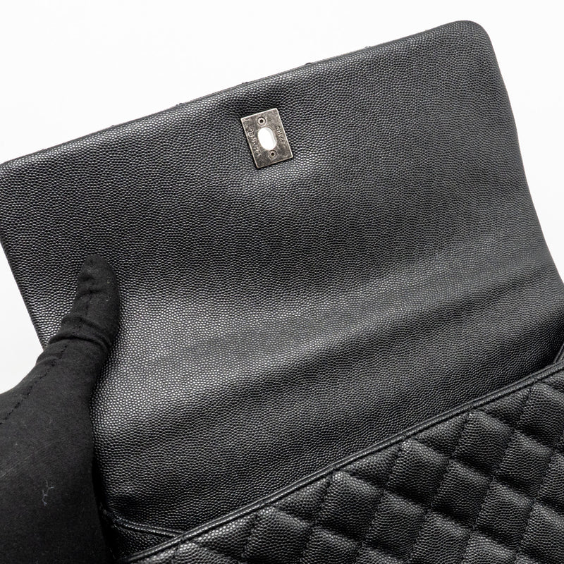 Chanel Medium Coco Handle Caviar/Lizard Handle Black/Burgundy Ruthenium Hardware