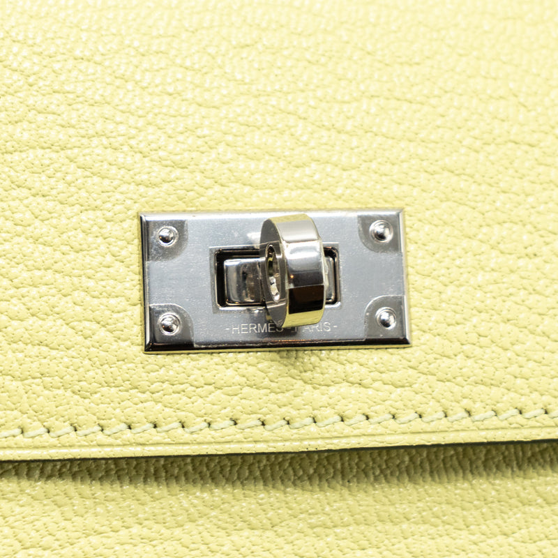 Hermes Kelly Pocket Compact Chevre Mysore R9 Jaune Bourge SHW Stamp Z