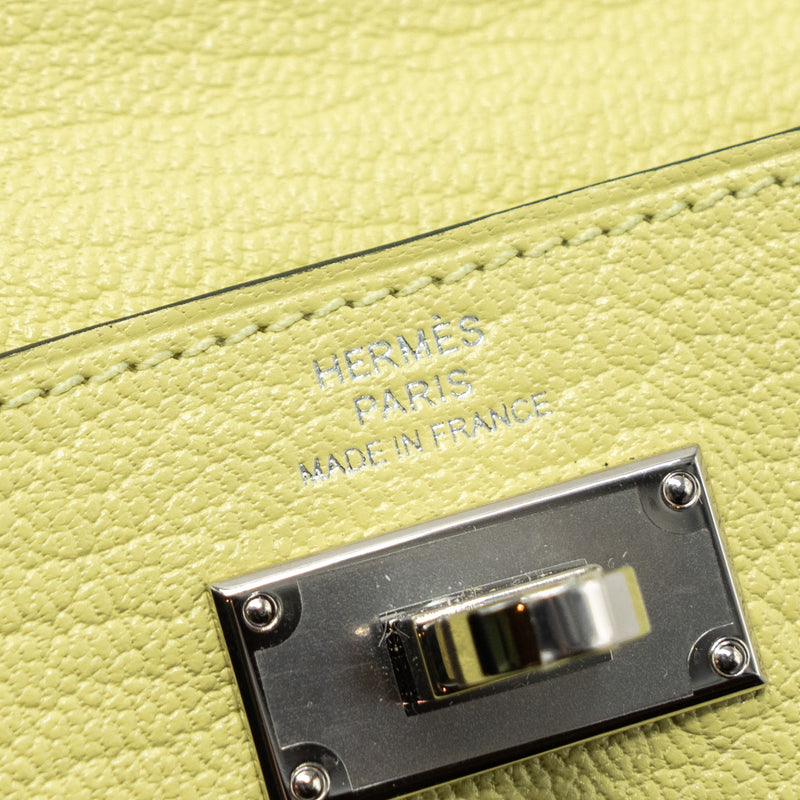 Hermes Kelly Pocket Compact Chevre Mysore R9 Jaune Bourge SHW Stamp Z