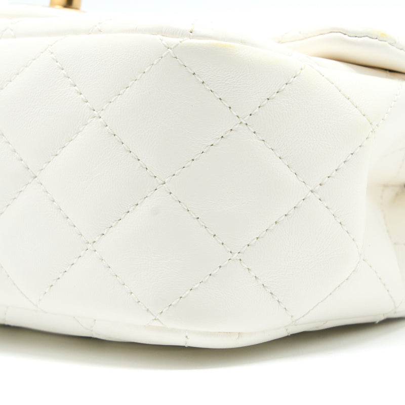 Chanel Mini Square Flap Bag with Detailed Ribbon Chain Lambskin White GHW