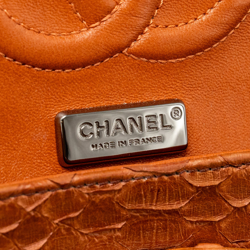 Chanel Classic double flap bag python leather orange SHW