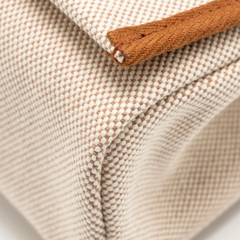 Hermes herbag mini canvas / hunter leather ecru-beige / fauve SHW stamp W