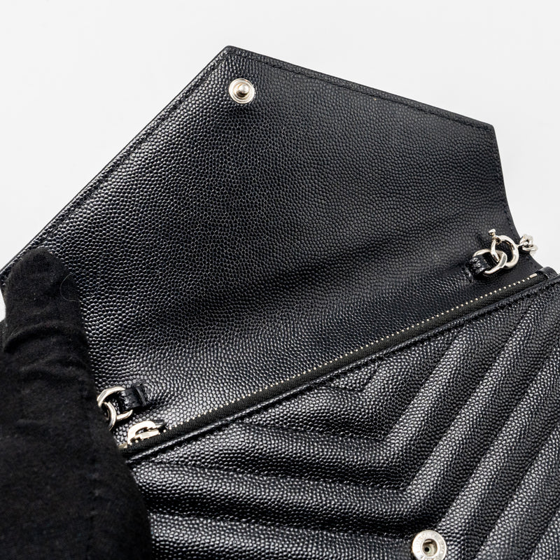 Saint Laurent Envelope Wallet on Chain Grained Calfskin Black SHW