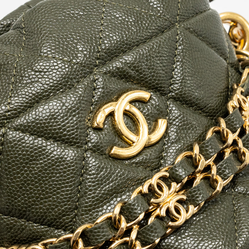 Chanel mini Bucket bag caviar dark green GHW (microchip)