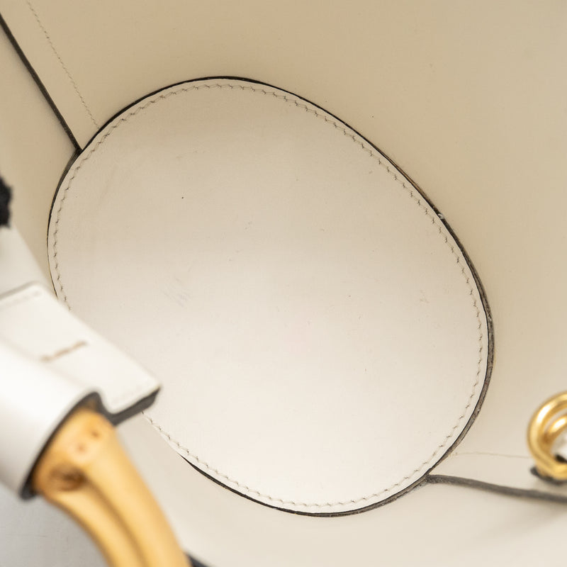 Miu Miu City Sport Bamboo Handle Bucket Bag Leather White GHW