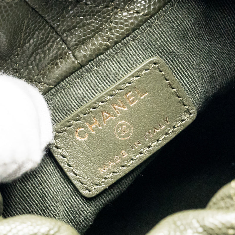 Chanel mini Bucket bag caviar dark green GHW (microchip)