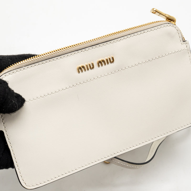 Miu Miu City Sport Bamboo Handle Bucket Bag Leather White GHW