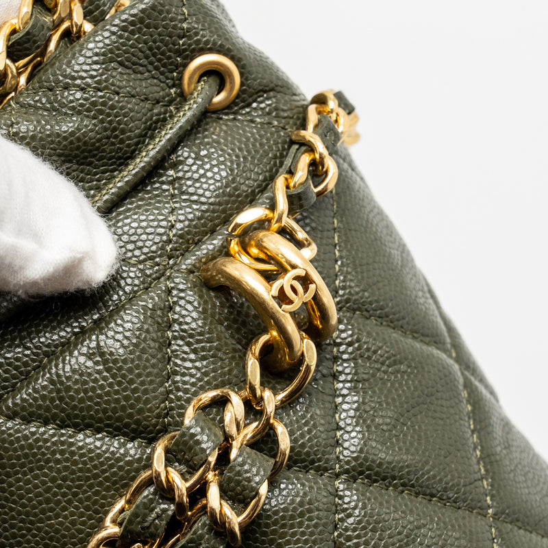 Chanel mini Bucket bag caviar dark green GHW (microchip)