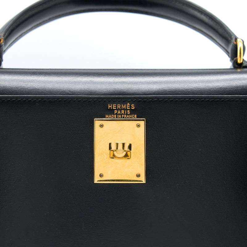 Hermes Vintage Kelly 28 Box Black GHW Stamp Circle R