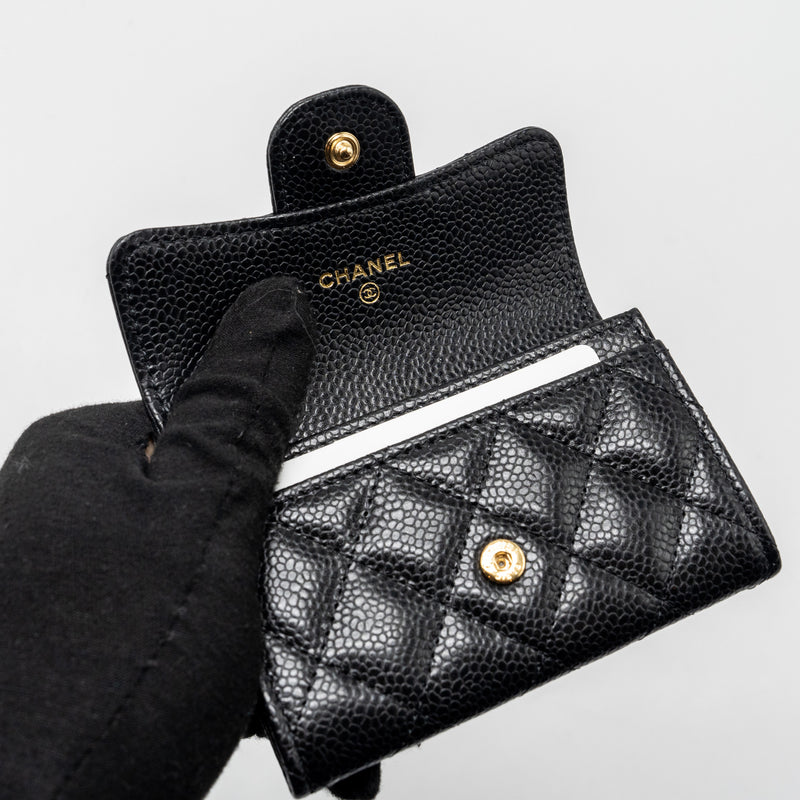 Chanel classic flap card holder caviar black GHW  (microchip)