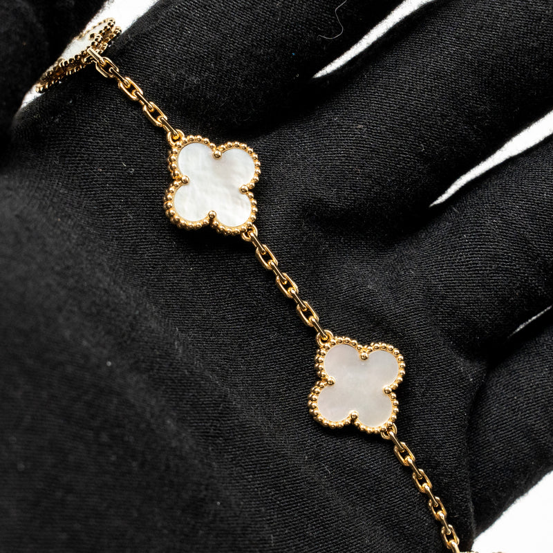 Van Cleef & Arpels Vintage Alhambra Bracelet 5 Motifs Yellow Gold, Mother of Pearl