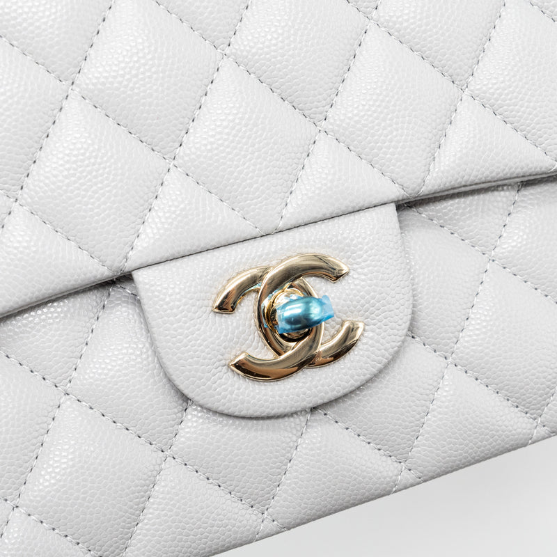 Chanel Classic Medium Double Flap Bag Caviar Light Grey LGHW (microchip)
