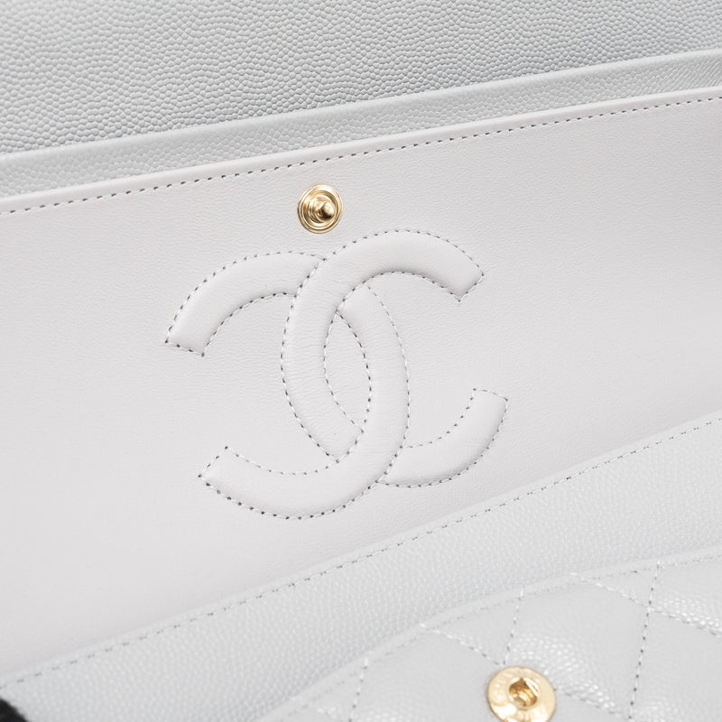 Chanel Classic Medium Double Flap Bag Caviar Light Grey LGHW (microchip)