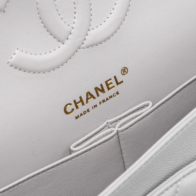 Chanel Classic Medium Double Flap Bag Caviar Light Grey LGHW (microchip)