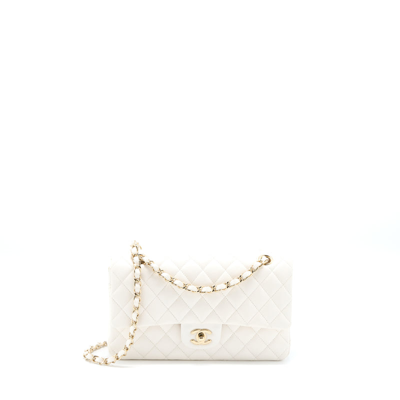 Chanel Medium Classic Double flap Bag Caviar White with LGHW