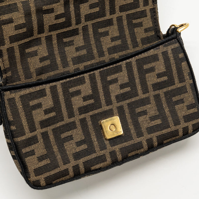 Fendi Mini Baguette FF Jacquard canvas brown GHW