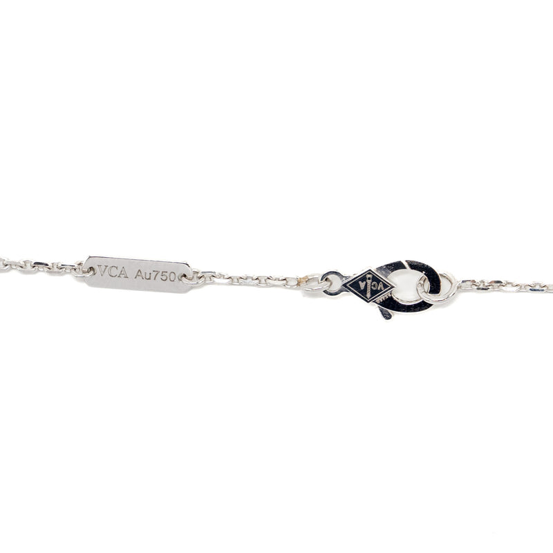 Van Cleef & Arpels Angle Filed Trace Chain With Perlee Clovers Pendant White Gold, Diamonds (Sell In a Set)