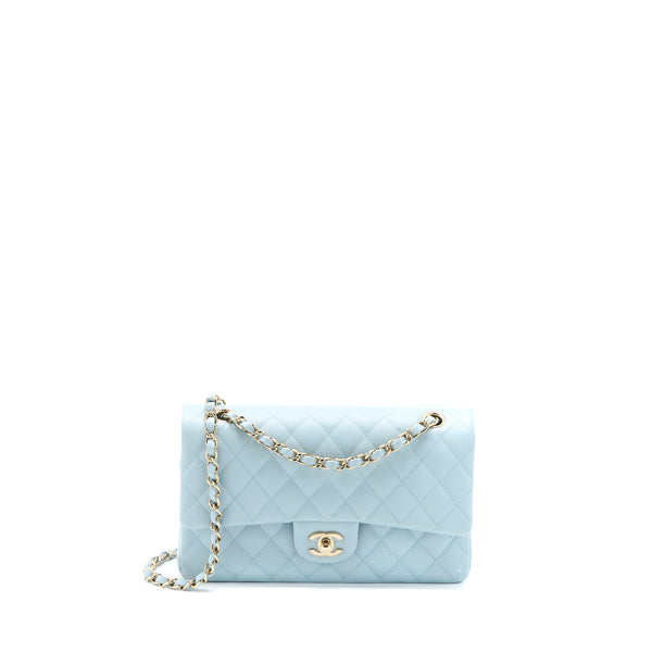 Chanel Medium Classic Double Flap Bag Caviar Light Blue LGHW (Microchip)