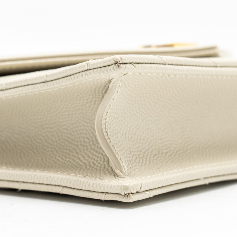 Saint Laurent envelope chain wallet grained calfskin cream soft GHW