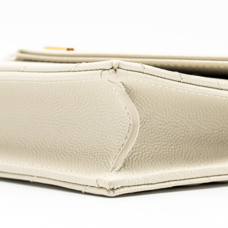 Saint Laurent envelope chain wallet grained calfskin cream soft GHW