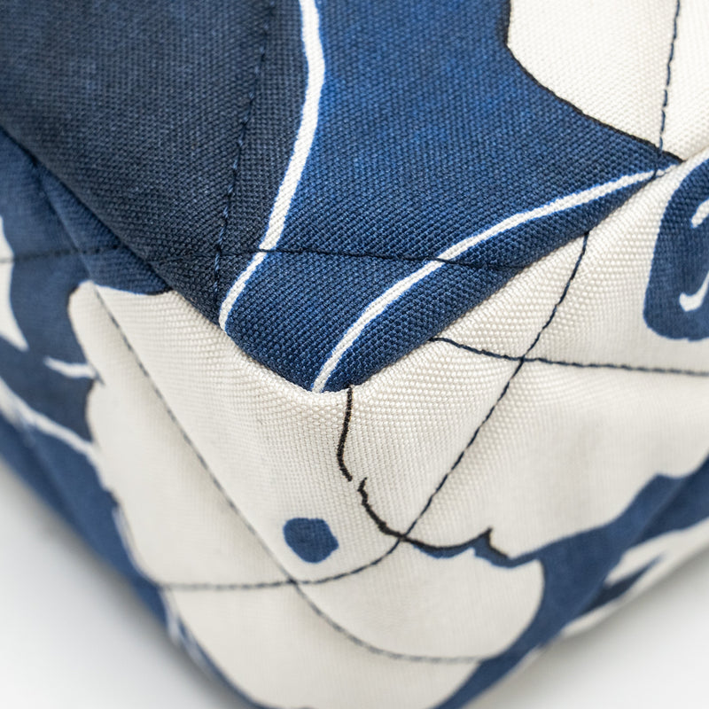 Chanel Medium Limited Edition Flora Printed Classic Flap Bag Silk Blue/White SHW (Microchip)