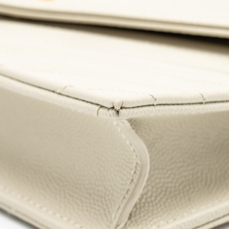 Saint Laurent envelope chain wallet grained calfskin cream soft GHW