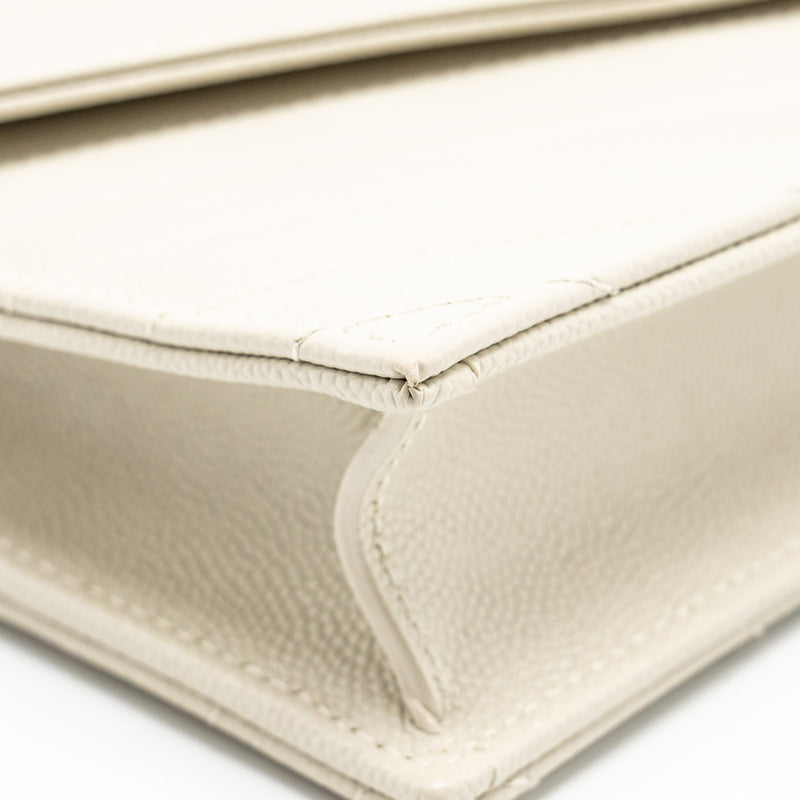 Saint Laurent envelope chain wallet grained calfskin cream soft GHW