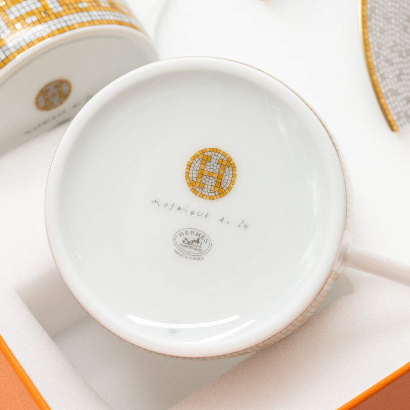 Hermes Mosaique au 24 gold tea cup and saucer (2 sets)