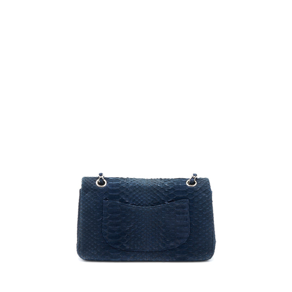 Chanel Medium Classic Double Flap Bag Python Dark Blue SHW