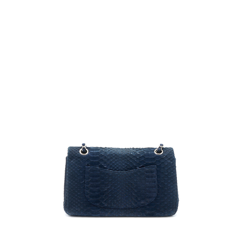Chanel Medium Classic Double Flap Bag Python Dark Blue SHW