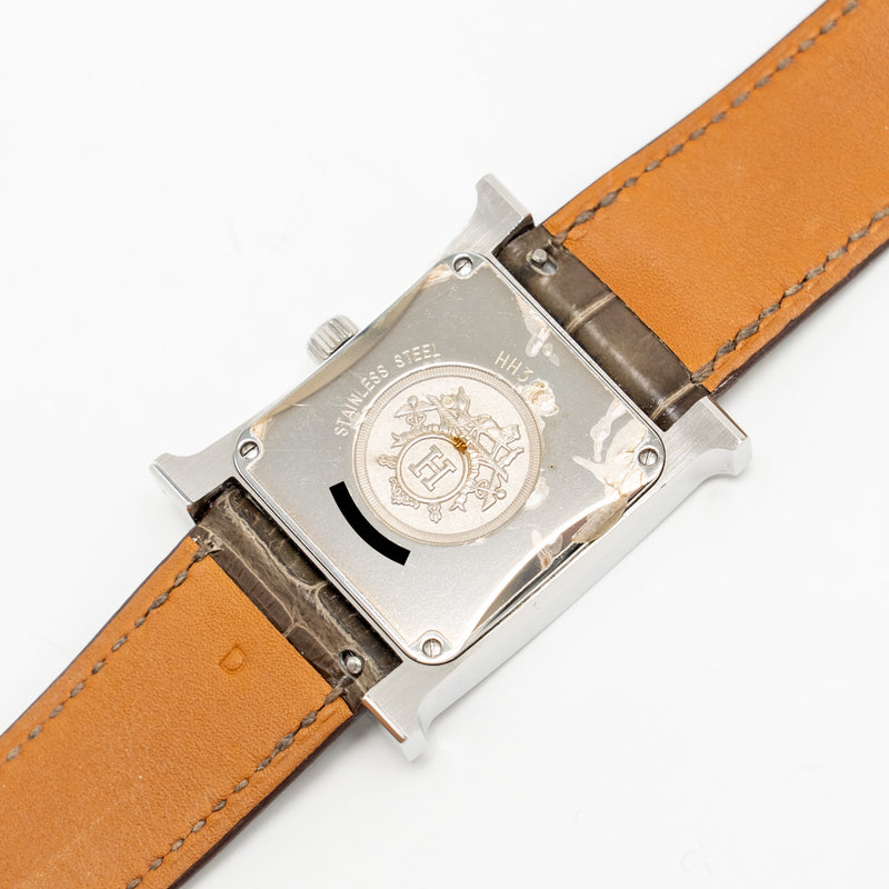 Hermes 30mm Heure H Watch, Medium Model Alligator Strap with Diamonds