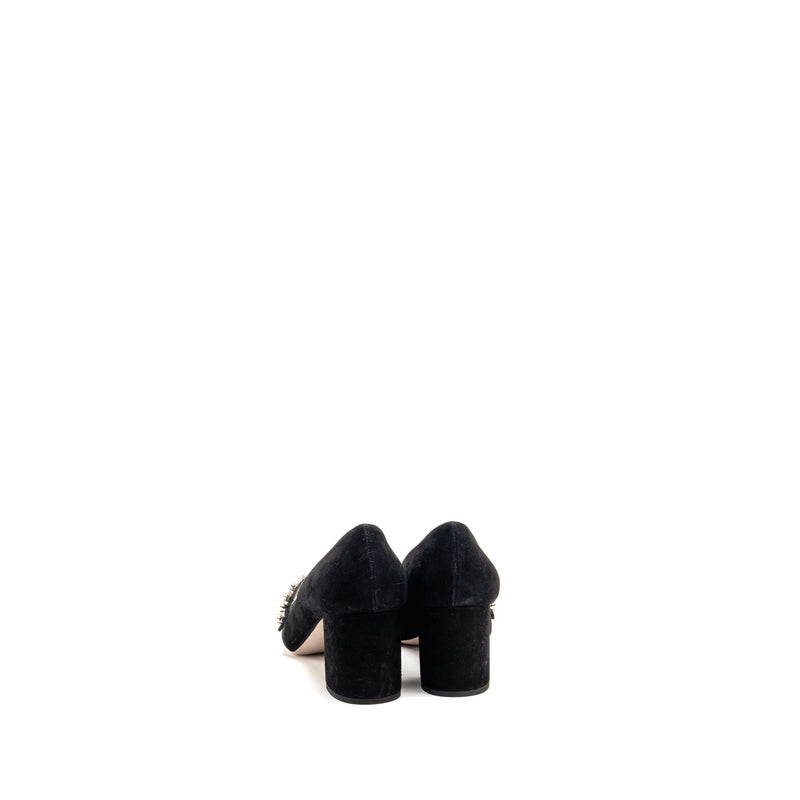 Miu Miu Size 38 Crystal Embellishments Pumps Suede Black