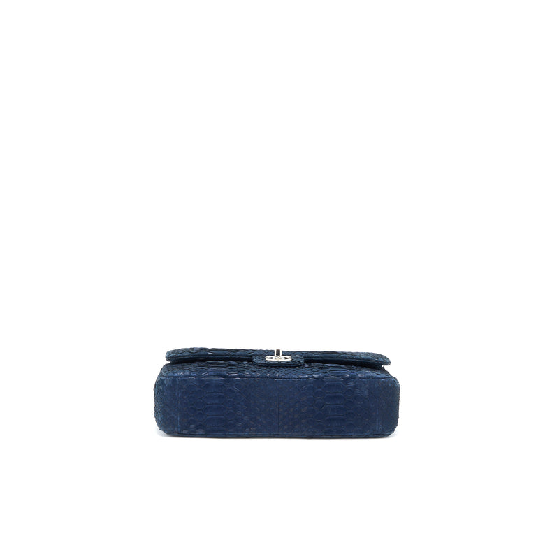 Chanel Medium Classic Double Flap Bag Python Dark Blue SHW