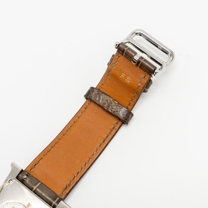 Hermes 30mm Heure H Watch, Medium Model Alligator Strap with Diamonds