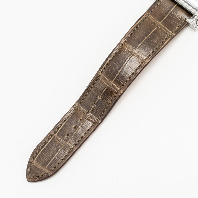 Hermes 30mm Heure H Watch, Medium Model Alligator Strap with Diamonds