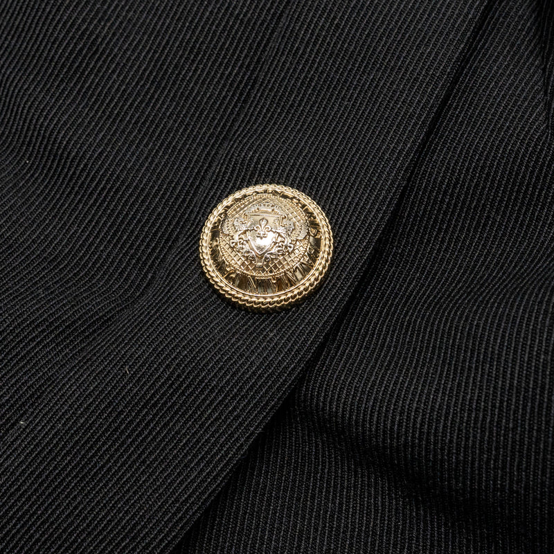 Balmain Size 34 Mini Skirt With Golden Button-detail Wool Black